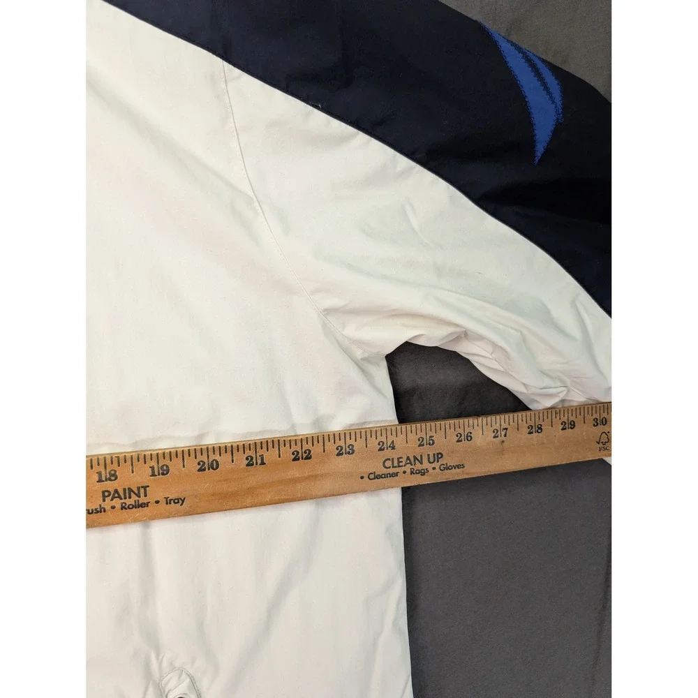 Nautica Mens Colorblock Windbreaker Jacket White Navy Blue Large Hidden Hood